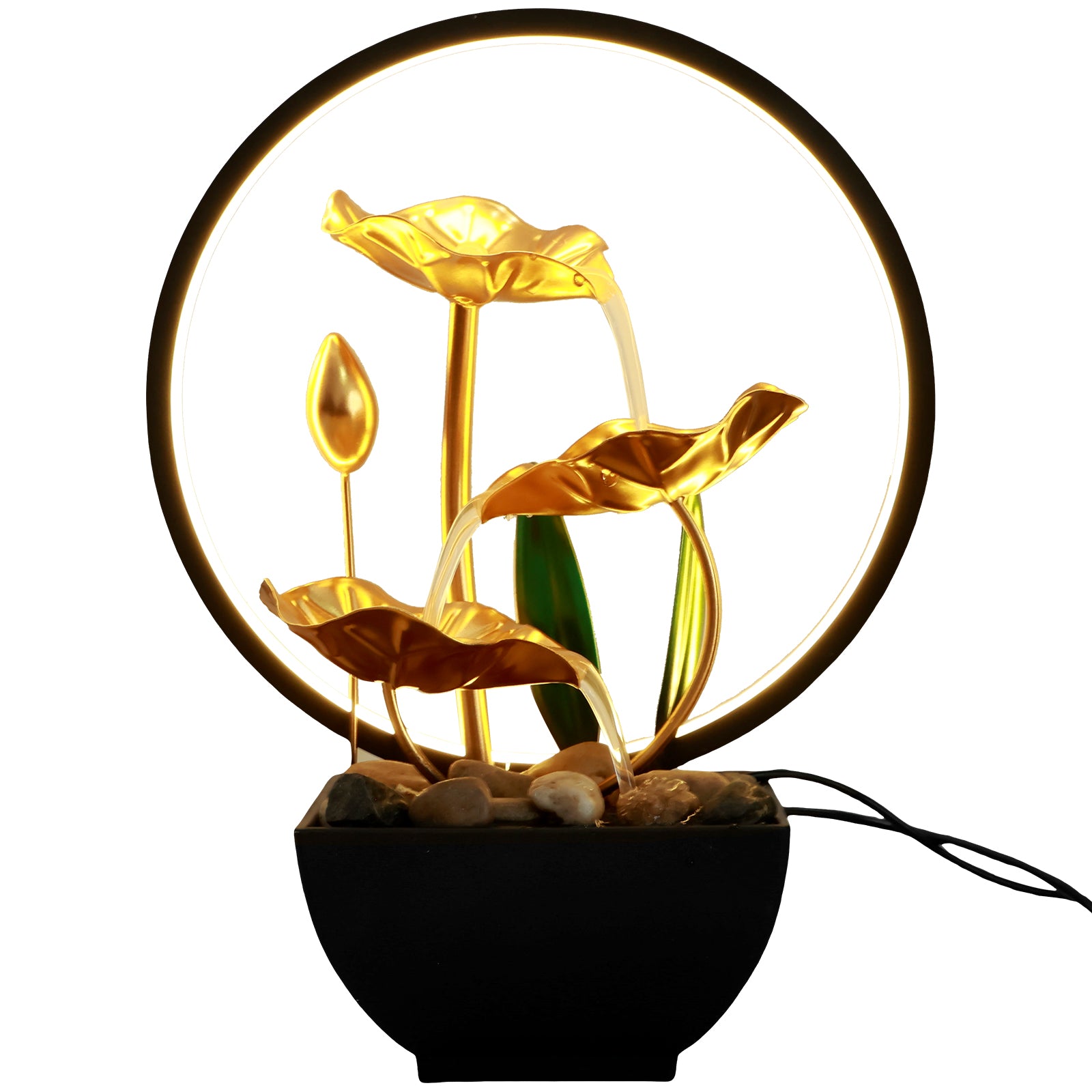 Tabletop Fountain 3-Tiers Water Li Leaf Waterfall Fountains Indoor with Rocks De image 9