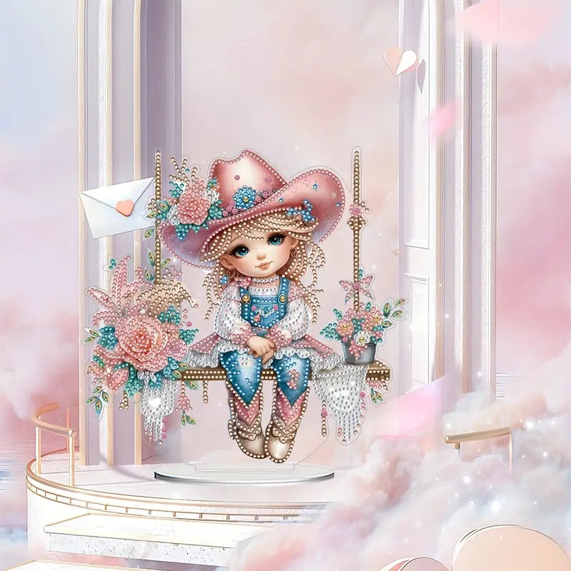 Cute Standing Girl Cowgirl Diamond Jewel Art , Home & Bedroom Decor COMPLETED image 2