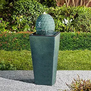 Ceramic Outdoor Water Fountain with LED Light, Oversized Artichoke Pedestal Wate image 11