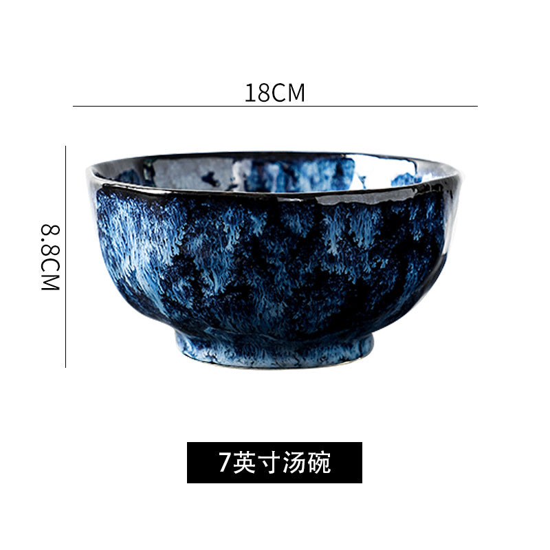 Ceramic Dinner Plates and Bowls, Blue Dishes, Creative Japanese Retro Kiln Chang image 13