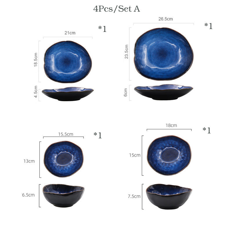KINGLANG 1/2/4 Person Tableware Set Blue Color Ceramics Irregular Shape Dinner S image 8