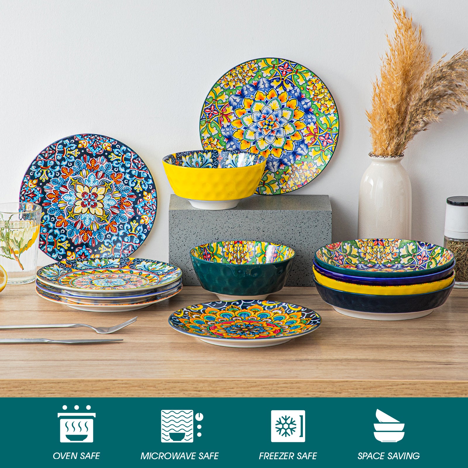 vancasso 12/16/18/24 Piece Ceramic Dinnerware Set Stoneware Bohemian Style with  image 3