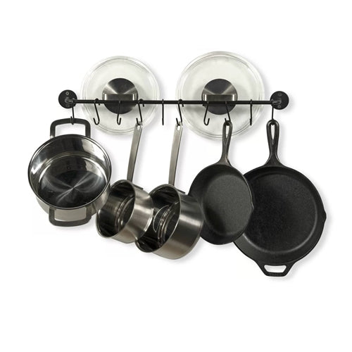 Set of 2 - Black Metal Wall Mounted Pot Rack with 20 Hanging Hooks image 3