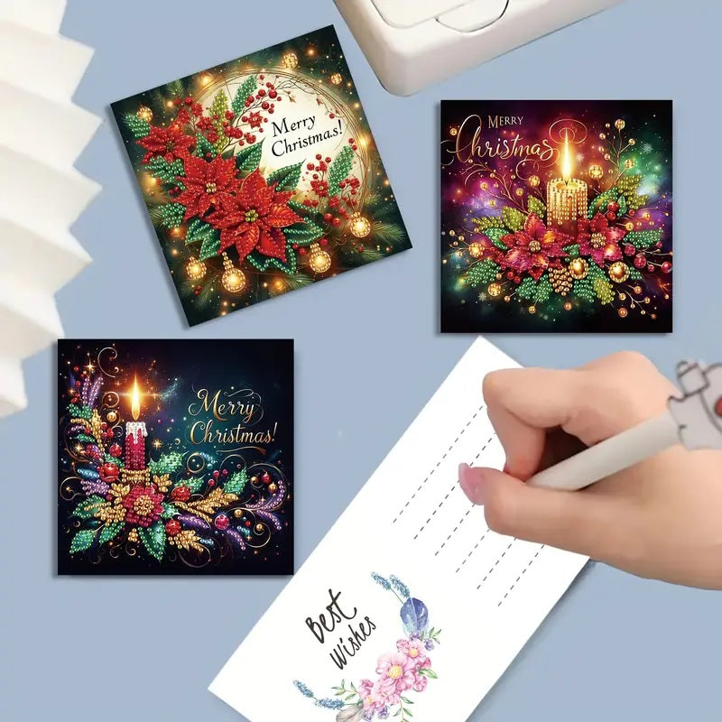 6 Christmas Candle Flowers Greeting Cards Diamond Jewel Art COMPLETED & SEALED image 5