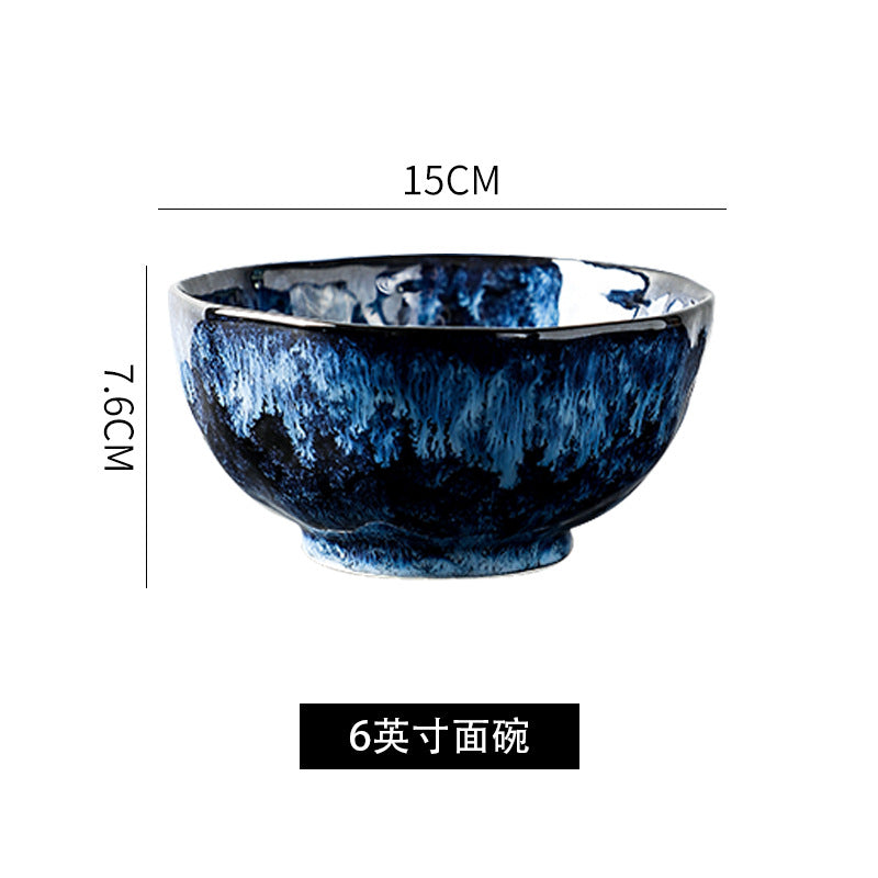 Ceramic Dinner Plates and Bowls, Blue Dishes, Creative Japanese Retro Kiln Chang image 14