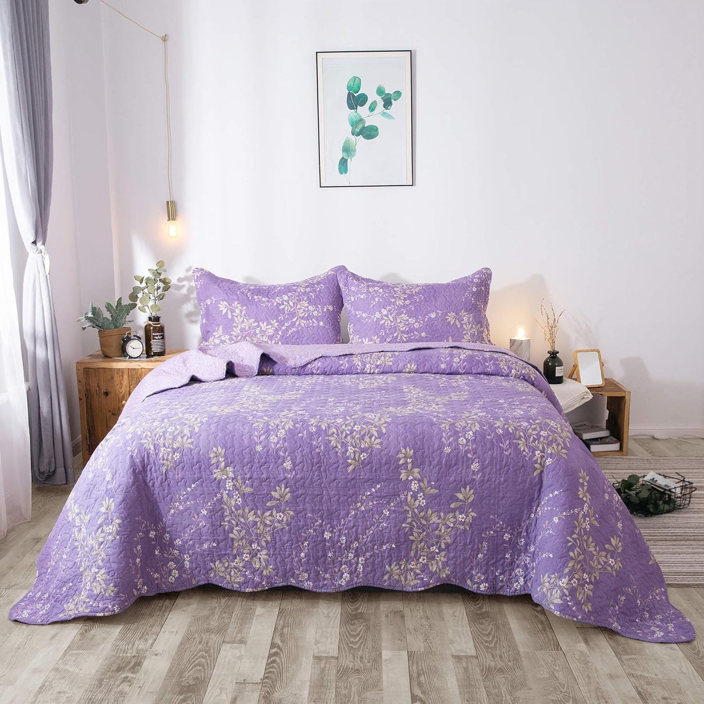 2/3pcs Light Floral Quilt Set, Cute Print All Season Lightweight Bedspread Cover image 8
