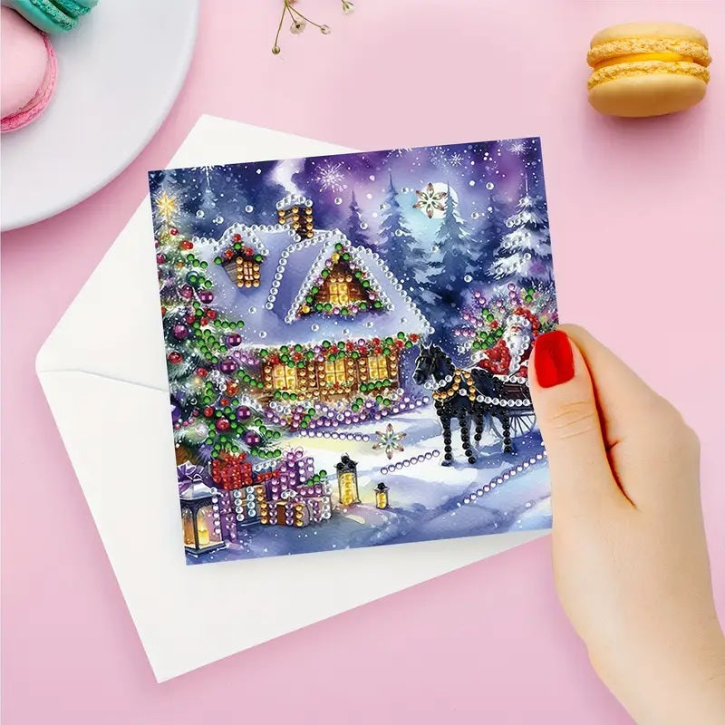 6 Winter Christmas Greeting Card Diamond Jewel Art COMPLETED & SEALED image 3