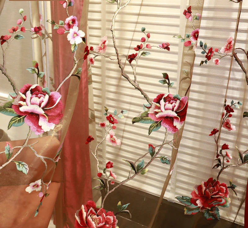 European Embroidered Luxury Curtains for Living Room Bedroom Dining Wedding Red  image 8