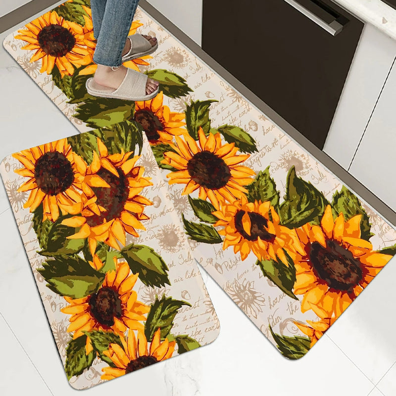 Sunflower Print Kitchen Mat Rug Set Doormat Carpet Non-Slip for Farmhouse Hallwa image 1