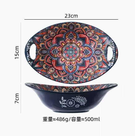 New Bohemian Style Ceramic Household Dishes with Handles Bowls Dishes and Househ image 8