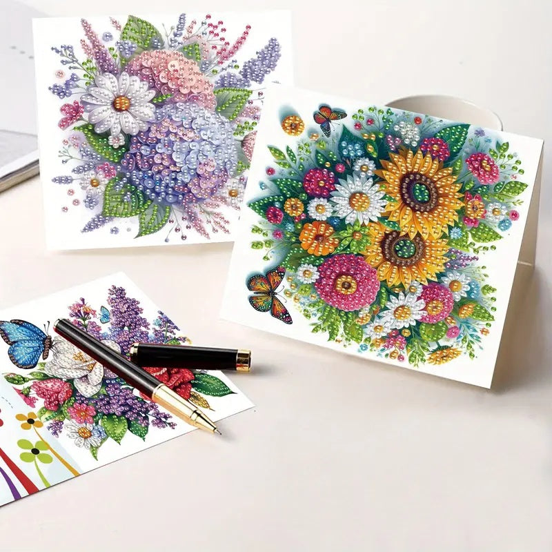 4 Vibrant Note Floral Greeting Cards Jewel Art COMPLETE U CHOOSE image 4