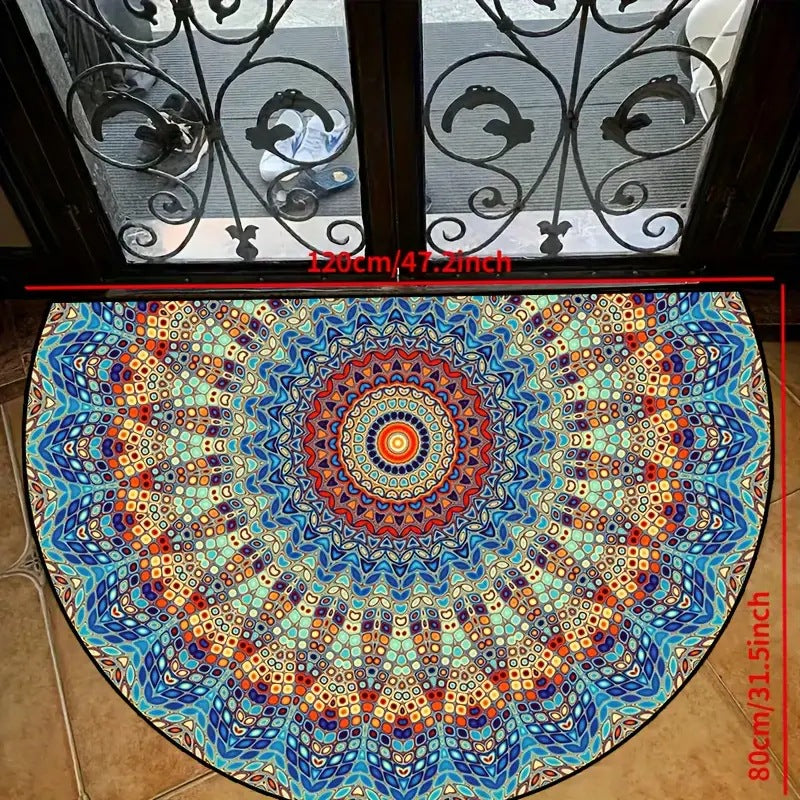 VIKAMA Crystal Velvet Boho Half Round Carpett Living Room Entryway Floor Mat Non image 2
