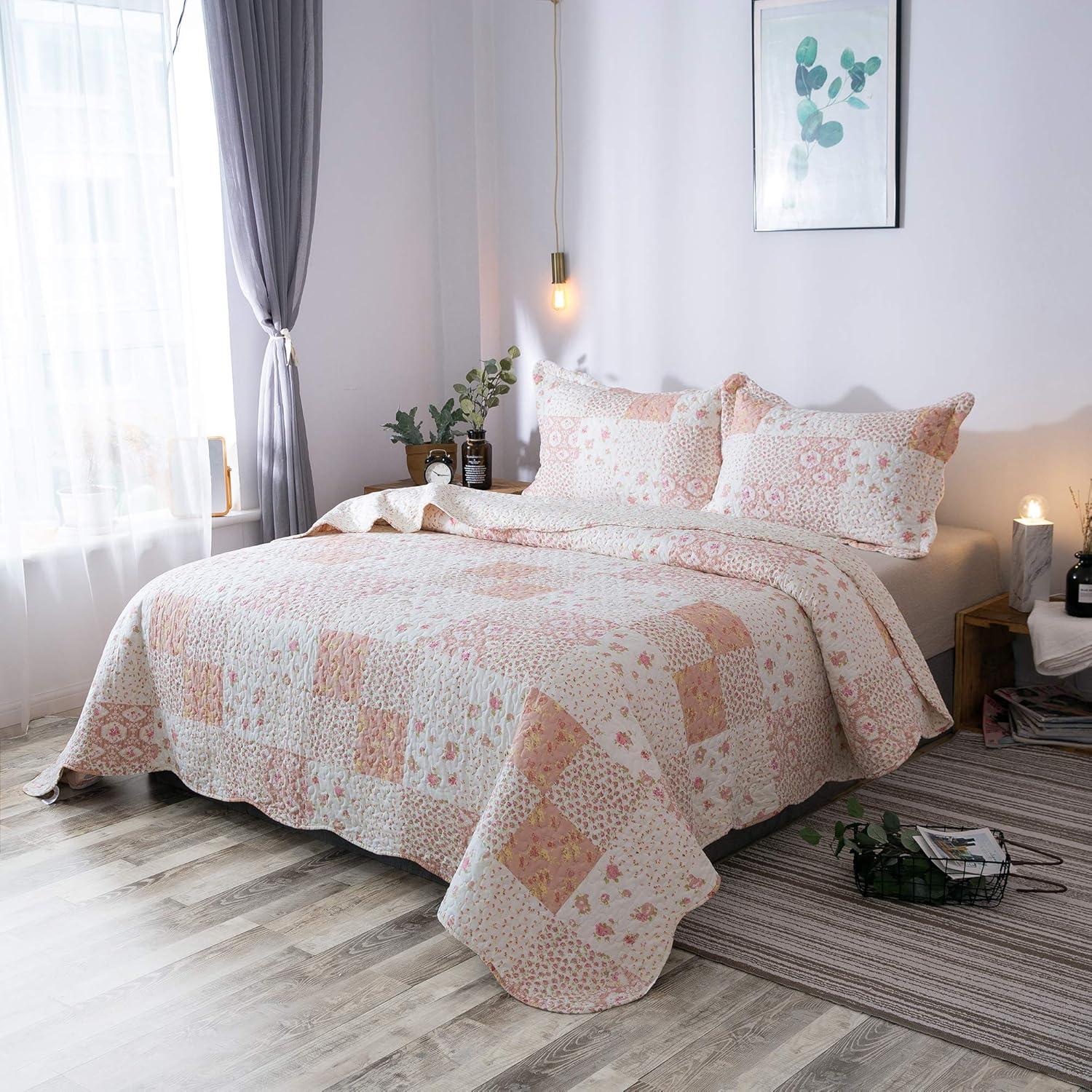 2/3pcs Light Floral Quilt Set, Cute Print All Season Lightweight Bedspread Cover image 22