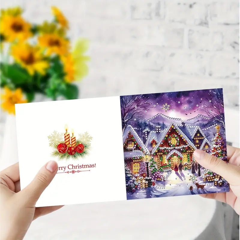 6 Winter Christmas Greeting Card Diamond Jewel Art COMPLETED & SEALED image 2