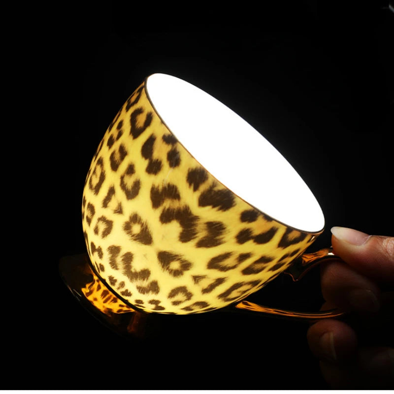 Leopard Pattern Bone China Coffee Tea Cup Hotel Clubhouse Restaurant Tableware C image 3