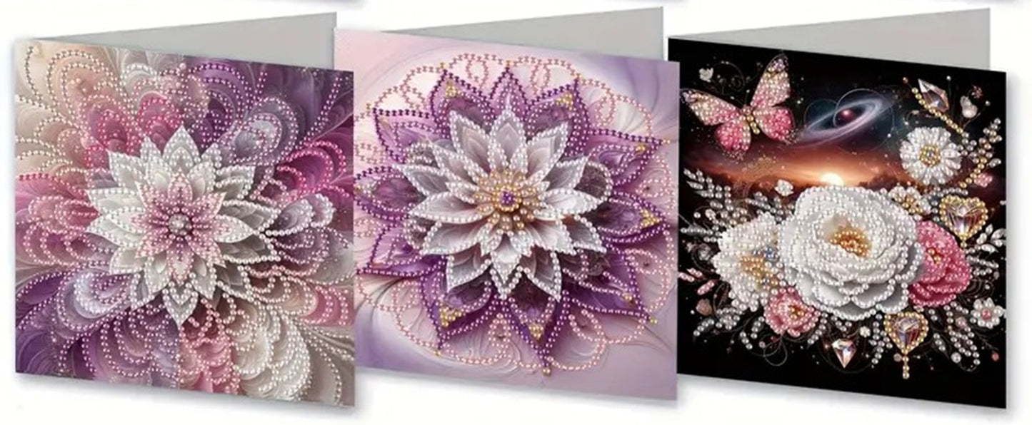 6 Unique Floral Note Greeting Cards Diamond Jewel Art COMPLETED image 2
