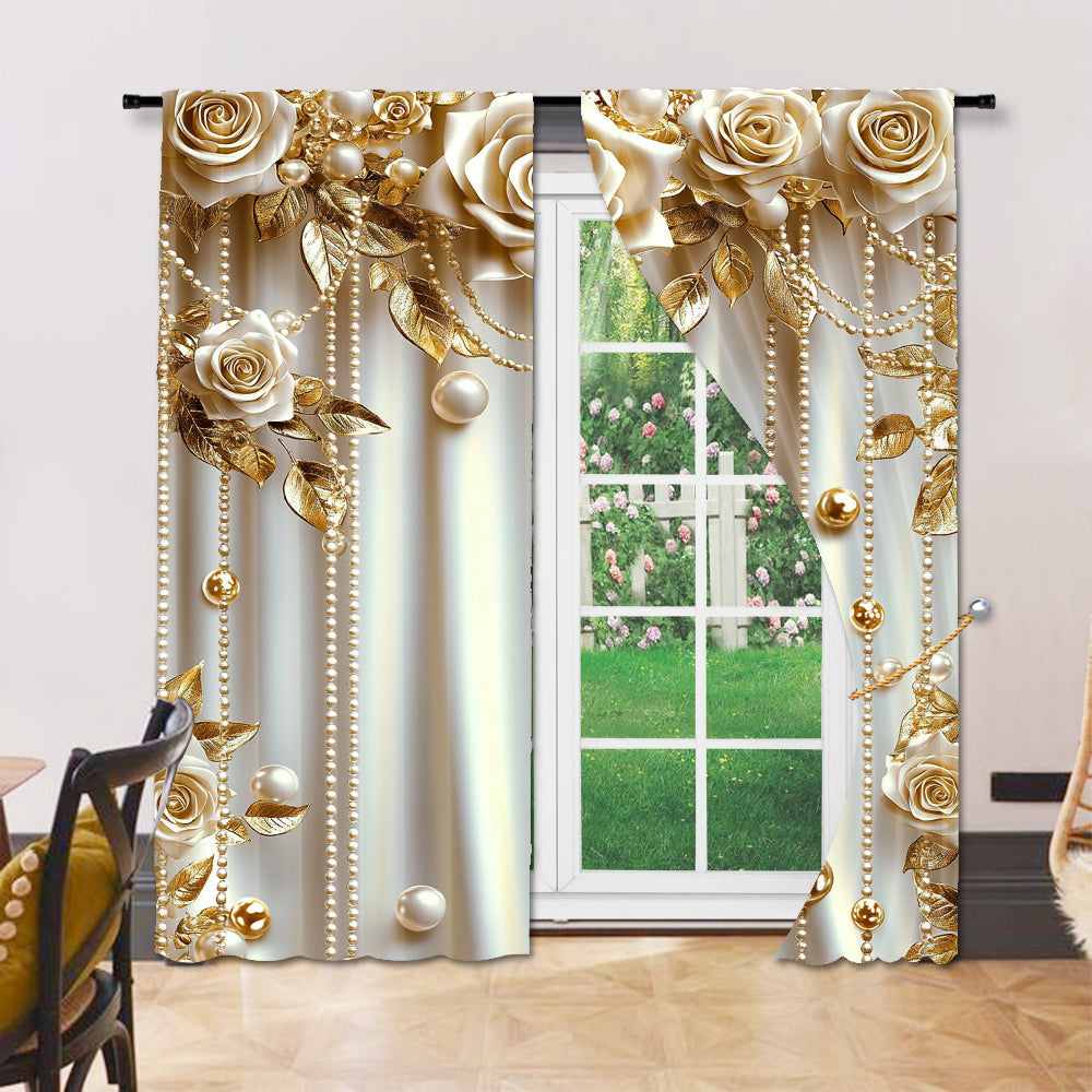2Pcs Modern European Style Flower Window Curtains With Rod Pockets Digital Print image 5