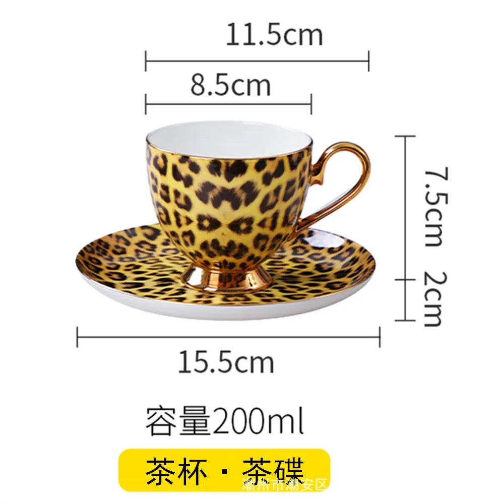 Leopard Pattern Bone China Coffee Tea Cup Hotel Clubhouse Restaurant Tableware C image 13