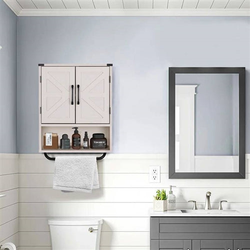 Farmhouse Bathroom Wall Cabinet with Towel Bar in 3 Colors Brown Wood Finish image 11